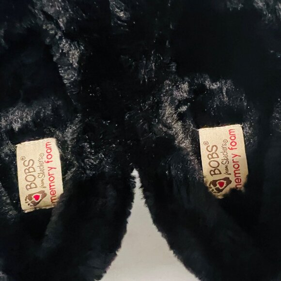 Bobs Skechers Memory Foam Women's Clog Slip On Slippers-Faux Fur/Black Knit-Warm - Picture 14 of 15